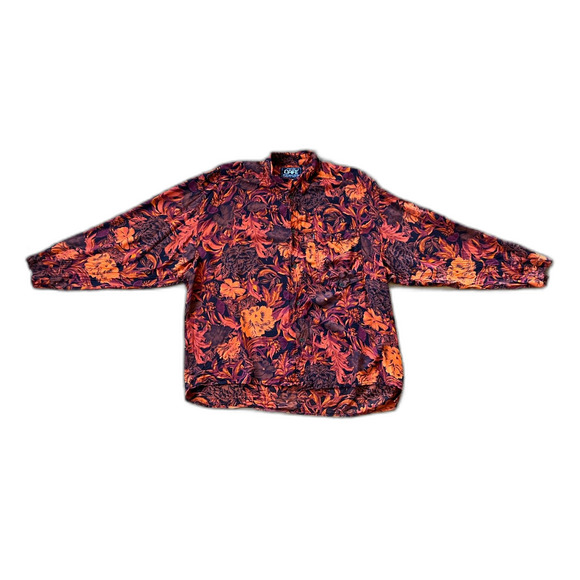 Vintage CAFE Orange Made in Italy Floarl Button Up Shirt Top Mens Size Large - Picture 3 of 9